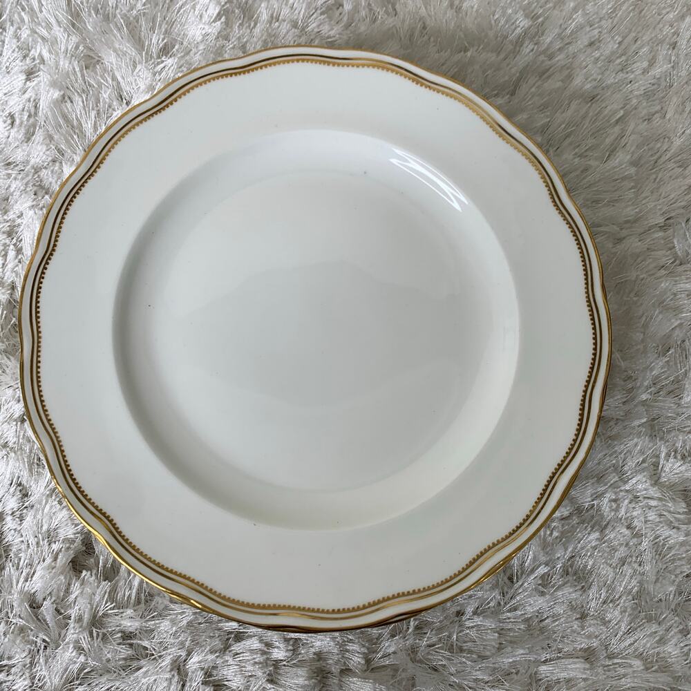 Vintage Anglo England China Plate White Gold Trim Scalloped 9" Diameter